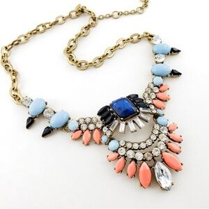 J. Crew Gold and Blue Crystal Necklace